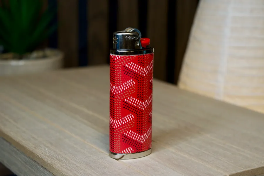 Handcrafted red Goyard leather lighter case