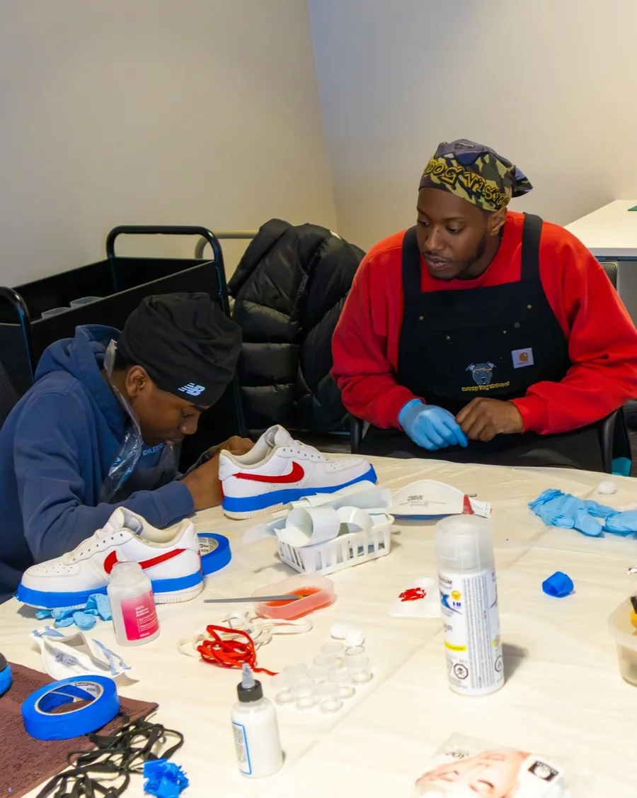 Students participating in a Sole Sessions sneaker workshop